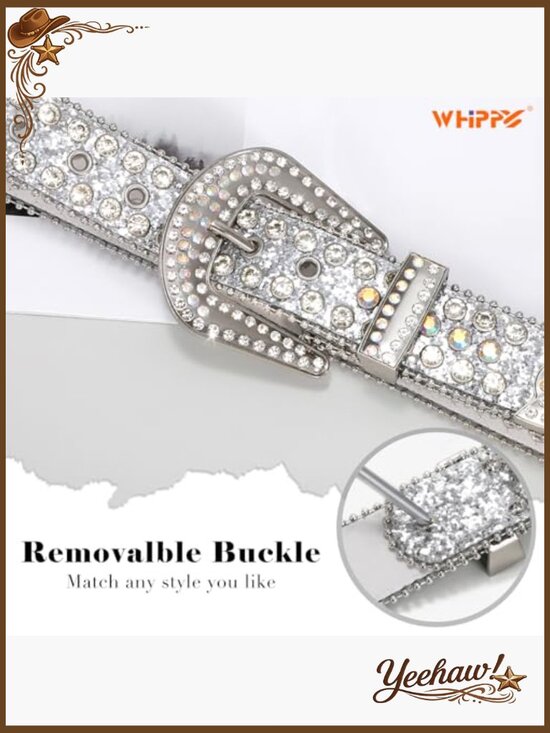 Rhinestone Western Belt with Removable Buckle Bling Studded Leather main image 3